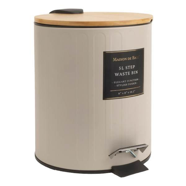 Stone Embossed Metal Step Bin with Bamboo Lid, 5l
