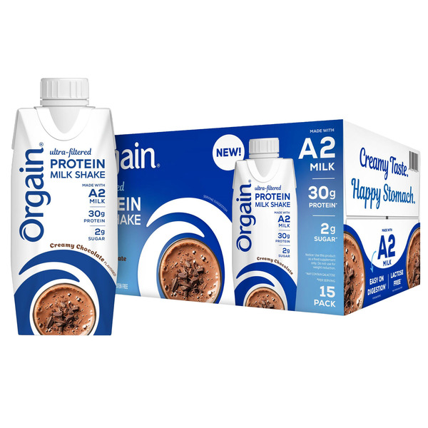 Orgain 30g Ultra Filtered A2 Milk Protein Shake, Chocolate 11 fl oz, 15-count