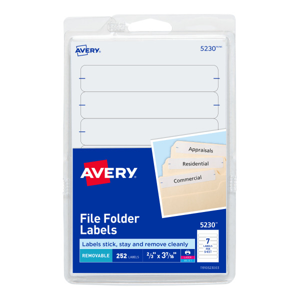 Avery 2/3" X 3 7/16" White 7 Sheet Laser & Inkjet File Folder Labels