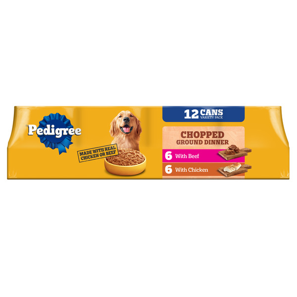 Pedigree Chopped Ground Dinner Wet Dog Food Chicken & Beef Variety Pack, (12) 13.2 oz. Cans
