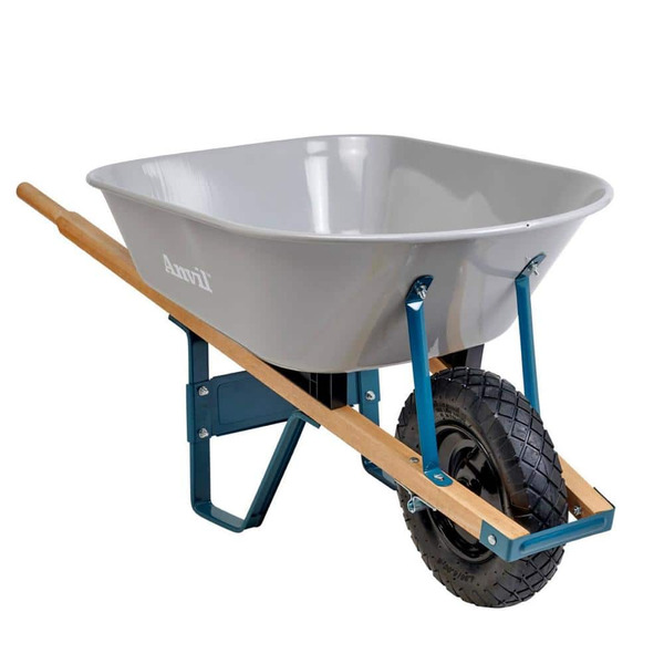 Anvil 6 Cu. Ft. Steel Tub Wheelbarrow With Wooden Handles And Pneumatic Tire