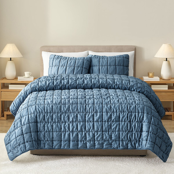 Nestwell Tencel Puff Comforter 4-Piece Set, King - Blue Stone