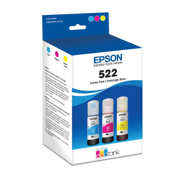 Epson T522520-CP 522 EcoTank Cyan, Magenta & Yellow Ink Refill Bottles