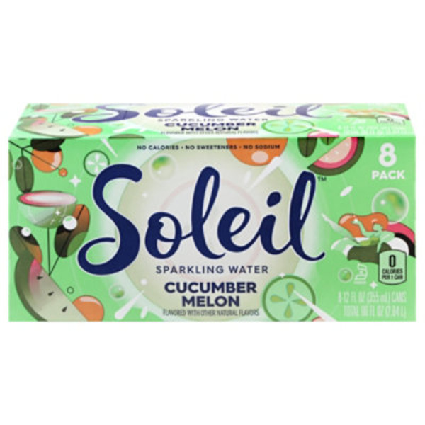 Soleil Sparkling Water, Cucumber Melon, 8 Pack