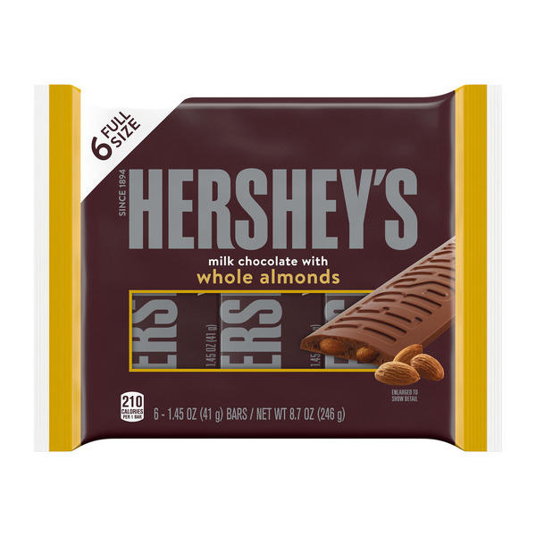 Hershey's Milk Chocolate with Whole Almonds Candy Bars, 1.45 oz (6 Count)