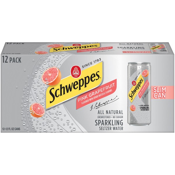Schweppes Slim Can Sparkling Seltzer Water Pink Grapefruit - 12 PK (12 ...