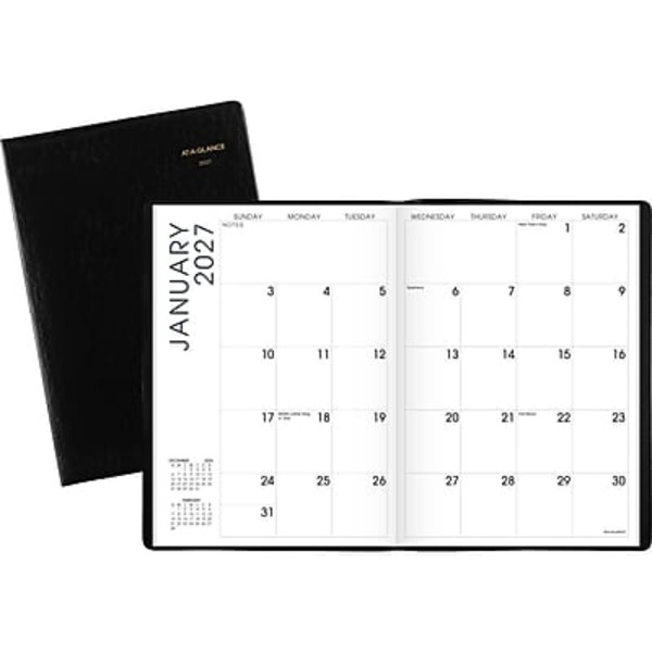 AT-A-GLANCE 2027 Monthly Planner with Faux Leather Cover, 7 x 10 in - Black