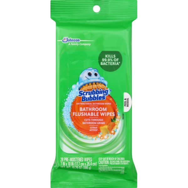 Scrubbing Bubbles Bathroom Wipes, Flushable, Antibacterial, Citrus