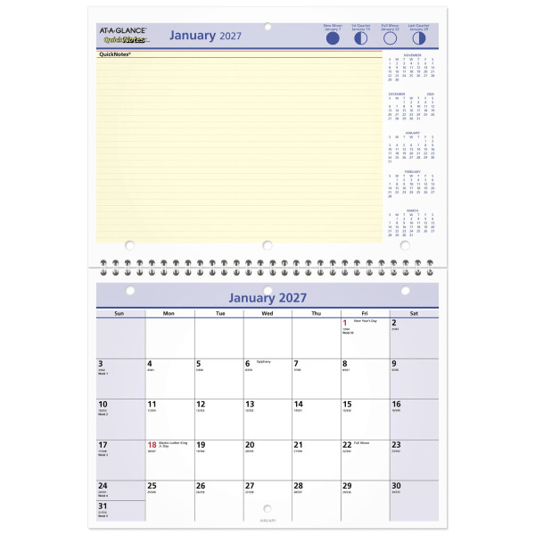 AT-A-GLANCE QuickNotes 2027 Monthly Desk/Wall Calendar, Small, 11 x 8 in