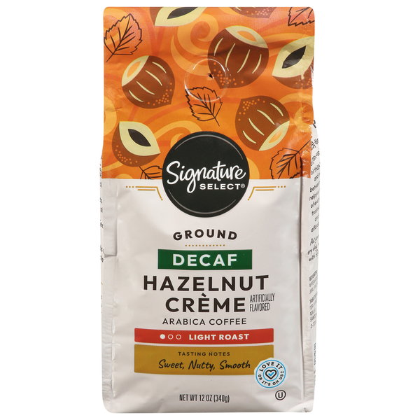 Signature SELECT Coffee, 100% Arabica, Ground, Light Roast, Hazelnut Creme, Decaf