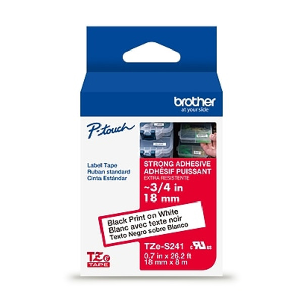 Brother P-Touch TZeS241 Strong Adhesive Laminated Label Tape, 0.7 in x 26.2 ft - Black & White
