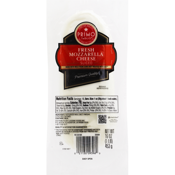 Primo Taglio Cheese, Fresh Mozzarella, Sliced