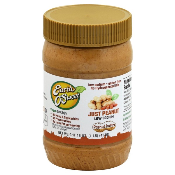 Earth O Sweet Peanut Butter, Low Sodium, Just Peanut (16 oz) Instacart