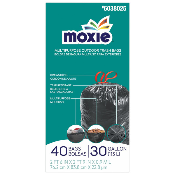 MOXIE 30-Gallon Black Indoor Plastic Can Drawstring Trash Bag 40 -Count