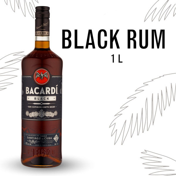 BACARDÍ Black Rum, Gluten Free 40% 100Cl/1L Same-Day Delivery or