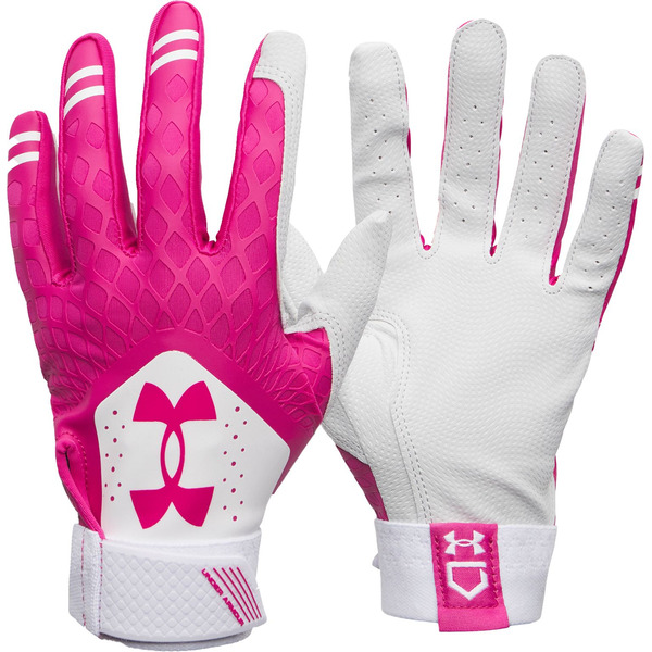 Under Armour Girls' Glyde Softball Batting Gloves, S - Tropic Pink/White