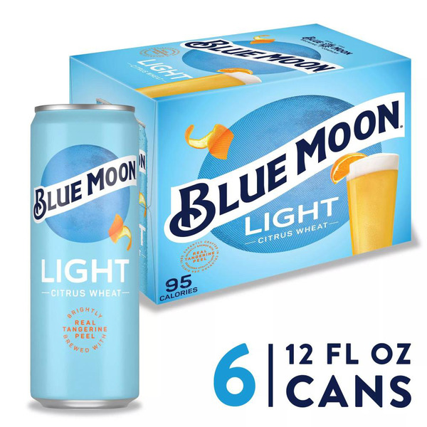 Blue Moon Light Citrus Wheat Craft Beer 4.0% ABV, 6 Pack, 12.0 fl
