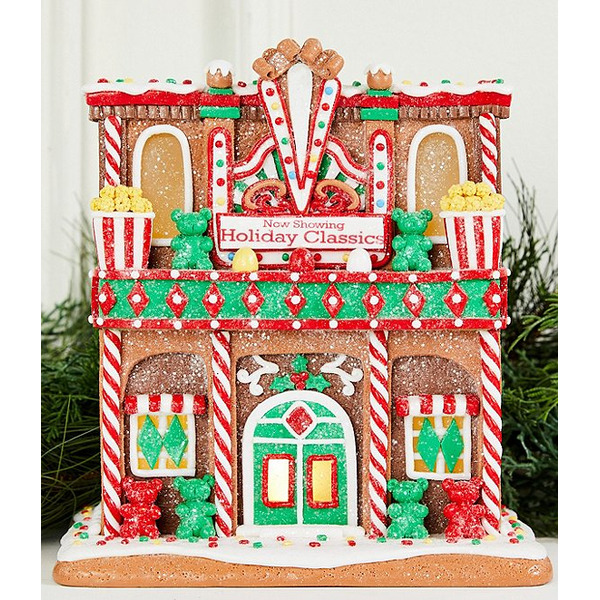 Trimsetter Santa Claus Lane Collection Gingerbread Movie Theater LED Light-Up Figurine