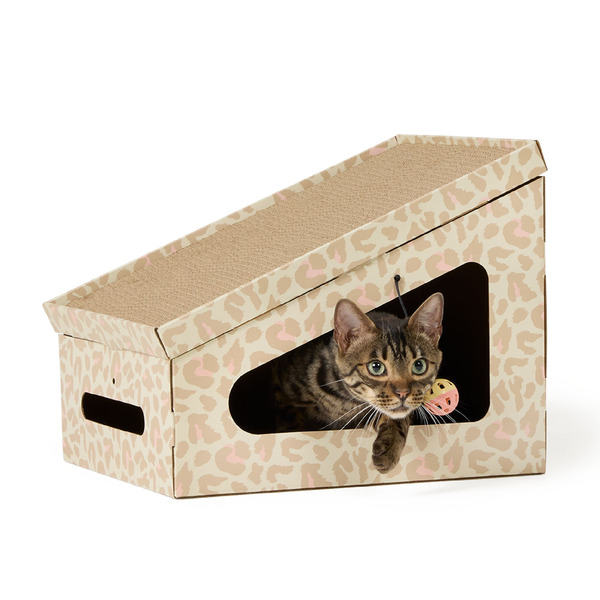 Whisker City Cheetah Angled Hut Cat Scratcher - Pink
