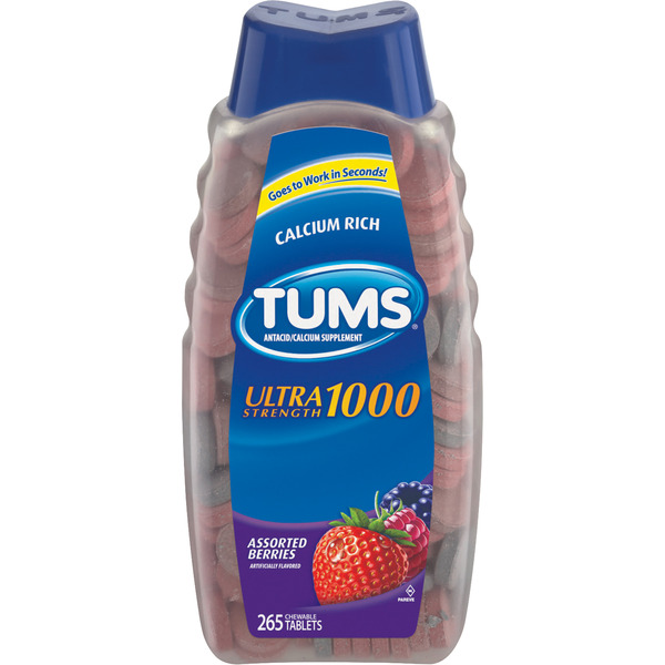 TUMS Antacid with Calcium, Ultra Strength 1000mg, Assorted Berries, 265-count