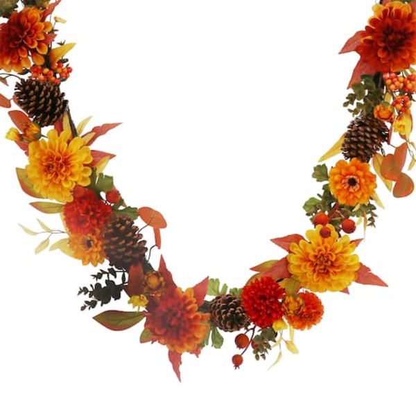 Ashland Orange Dahlia & Pinecone Garland