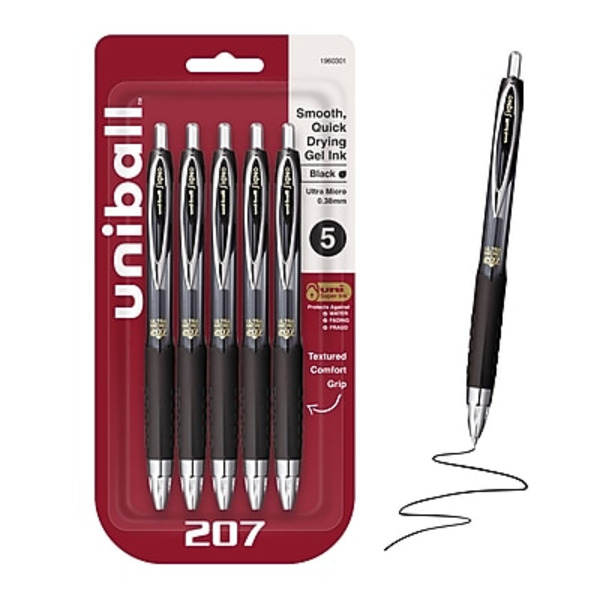 Uni-Ball 207 Black Ink Ultra Micro Point Retractable Gel Pens