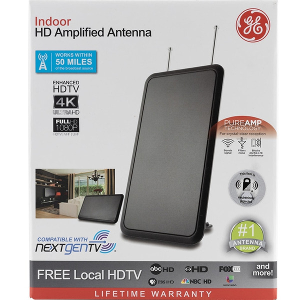 GE 1080p HDTV Lifetime 40 Miles Range Amplified Indoor TV Antenna