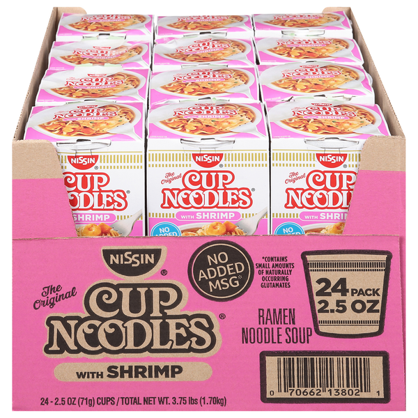Nissin Cup Ramen Noodles Flavored Soup, Shrimp, 2.5 oz, 24 ct Same