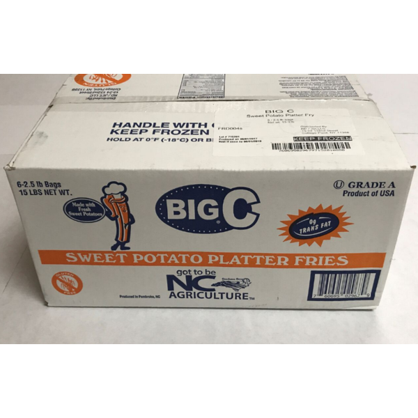 Frozen Big C - Sweet Potato French Fries 1/4 x 1/2" Platter Cut- 15 lbs