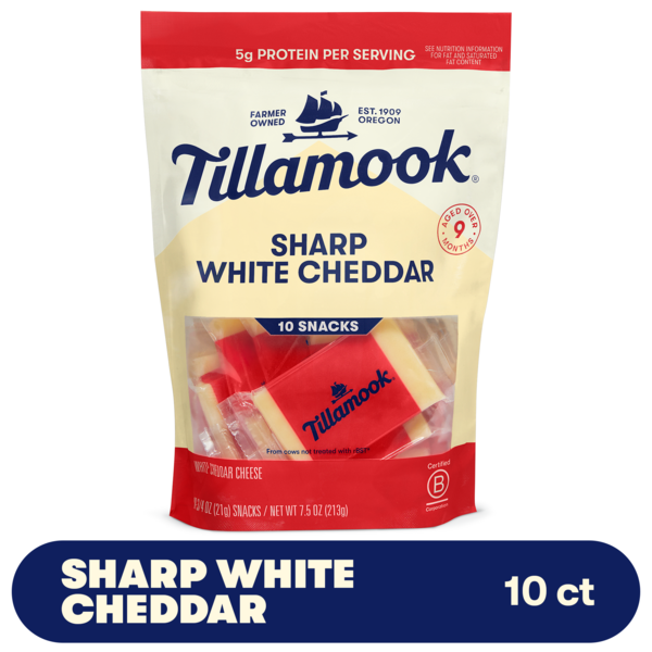 Tillamook Sharp White Cheddar Cheese Snack Portions, 0.75oz, 10ct