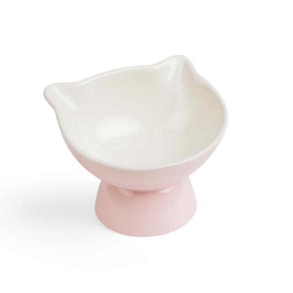 Every Yay Elevated Cat Ear Bowl - Pink & White