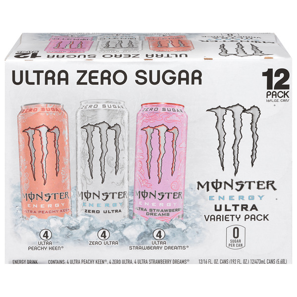 Monster Zero Sugar Peachy Keen/Zero/Strawberry Dreams Energy Drink