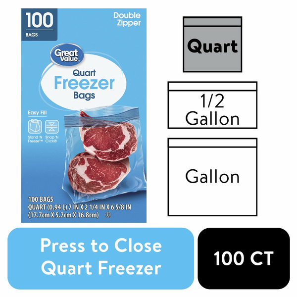 Walmart Great Value Freezer Bags, Double Zipper, Quart SameDay