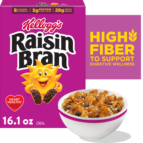 Kellogg's Raisin Bran Breakfast Cereal, High Fiber, 28g Whole Grain