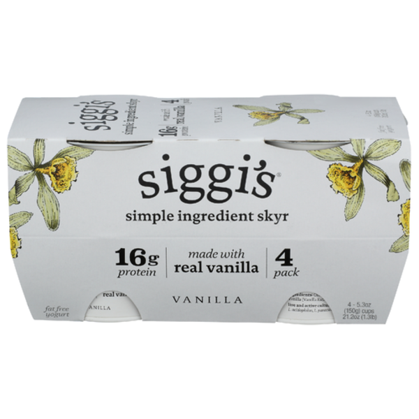 Siggi's Vanilla Simple Ingredient Skyr Fat Free Yogurt 4 Pack
