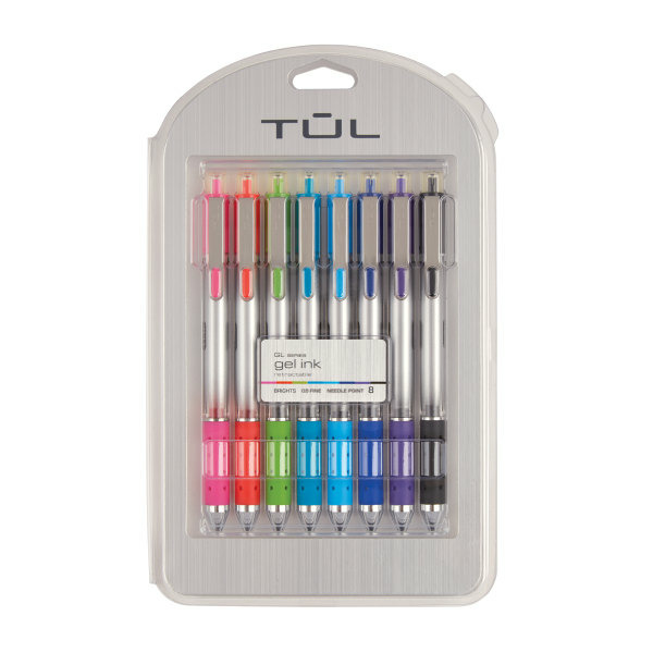 TUL 0.5 mm Needle Point Silver Barrel Retractable Gel Pens With Assorted Bright Inks