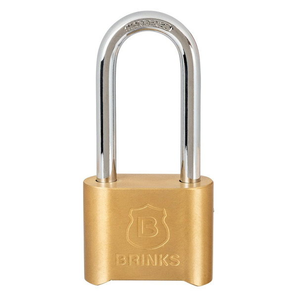 Brinks Heavy Duty Outdoor Brass Resettable Combination Padlock, 1-7/8-in Wide x 2-in Shackle