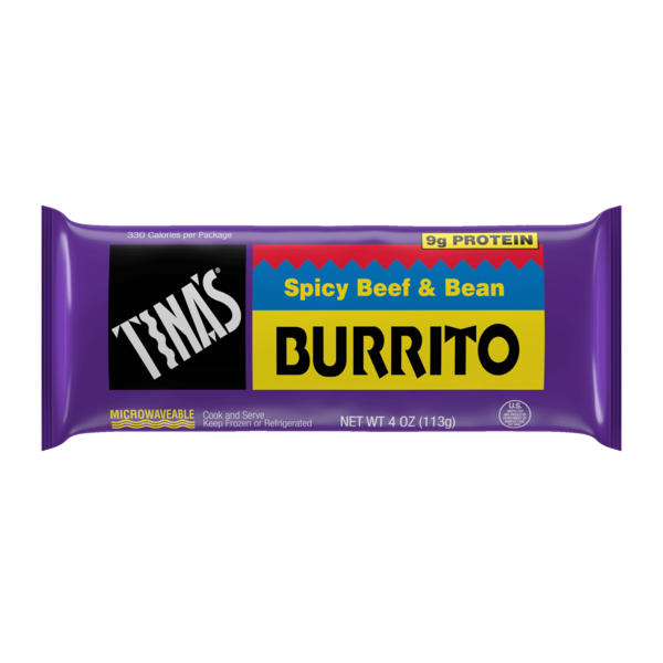 Tina's Spicy Beef & Bean Burrito, Frozen Quick Meal, Hearty Protein