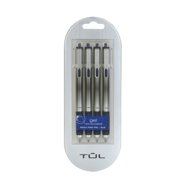 TUL 0.5mm Needle Point Silver Barrel Retractable Gel Pens - Blue Ink