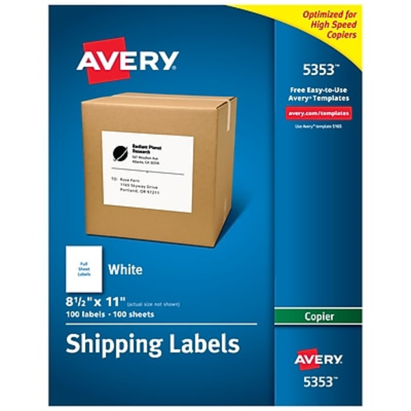 Avery AVE5353 White 8-1/2" x 11" Copier Self-Adhesive Address Labels