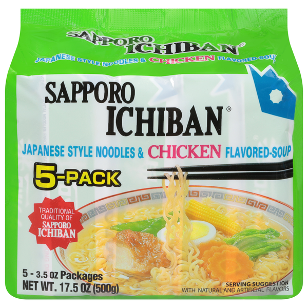 Sapporo Noodles & Soup, Chicken Flavored, Japanese Style, 5-Pack