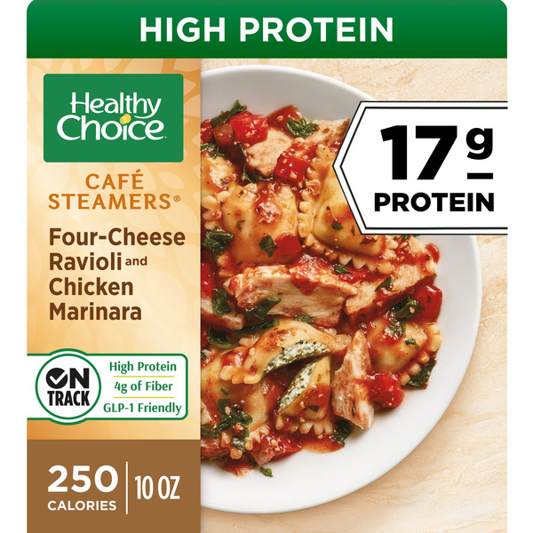 Healthy Choice Cafe Steamers Four-Cheese Ravioli & Chicken Marinara, Frozen Meal