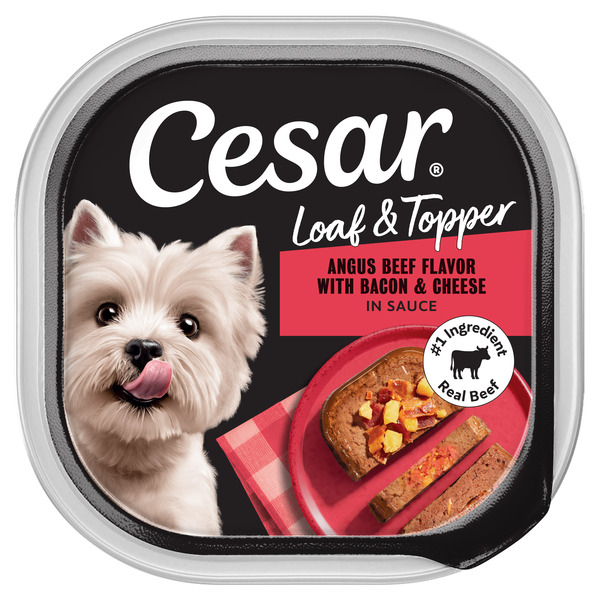 Cesar Loaf & Topper Soft Wet Dog Food Beef Flavor with Bacon & Cheese, 3.5 oz. Tray