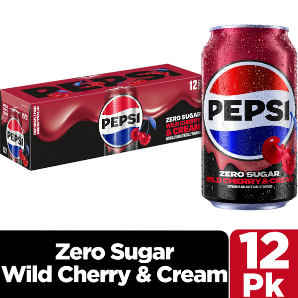 Pepsi Zero Sugar Soda Wild Cherry & Cream 12 Fl Oz, 12 Count Same