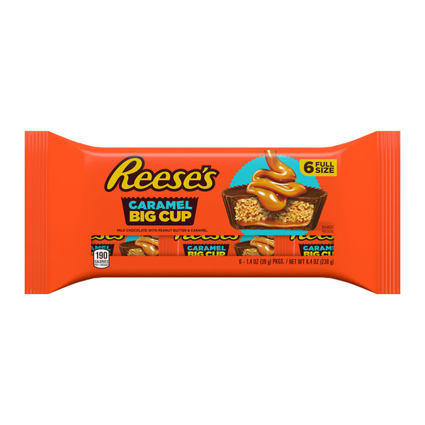 Reese's Big Cup Caramel Milk Chocolate Peanut Butter Cups, Candy Packs, 1.4 oz (6 Count)