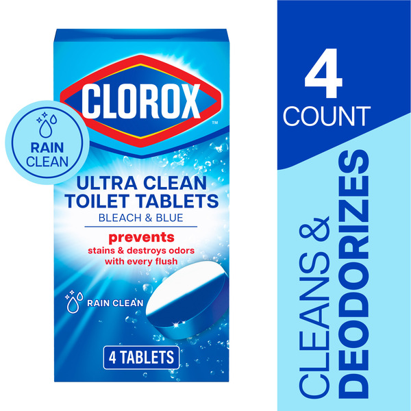 Clorox Ultra Clean Rain Clean Scent Toilet Bowl Cleaner Tablets, 2.47 Oz. Bleach And Blue (4-count)