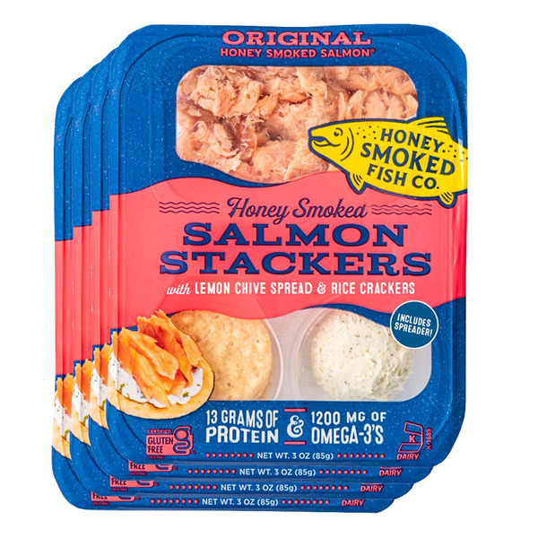 Honey Smoked Fish Salmon Stackers, 3 oz, 4-count