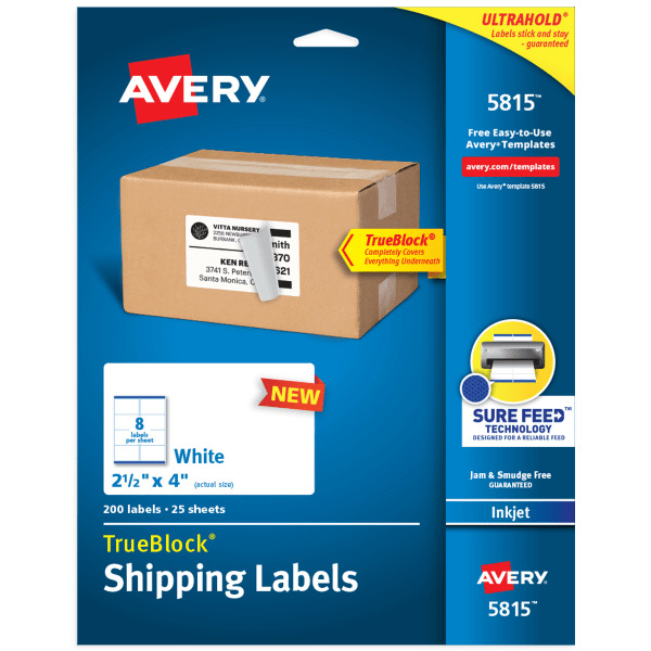 Avery 4" x 2 1/2" Shipping Labels With True Block Technology - White