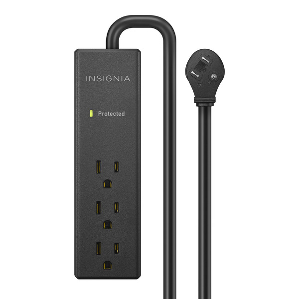 Insignia Surge Protector, 3 AC Outlets, 6 ft Cord, 1080 Joule Protection - Black