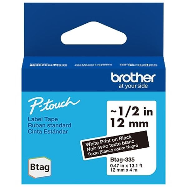 Brother BTAG335 P-Touch Btag Label Tape, 0.47 in x 13.1 ft - White & Black
